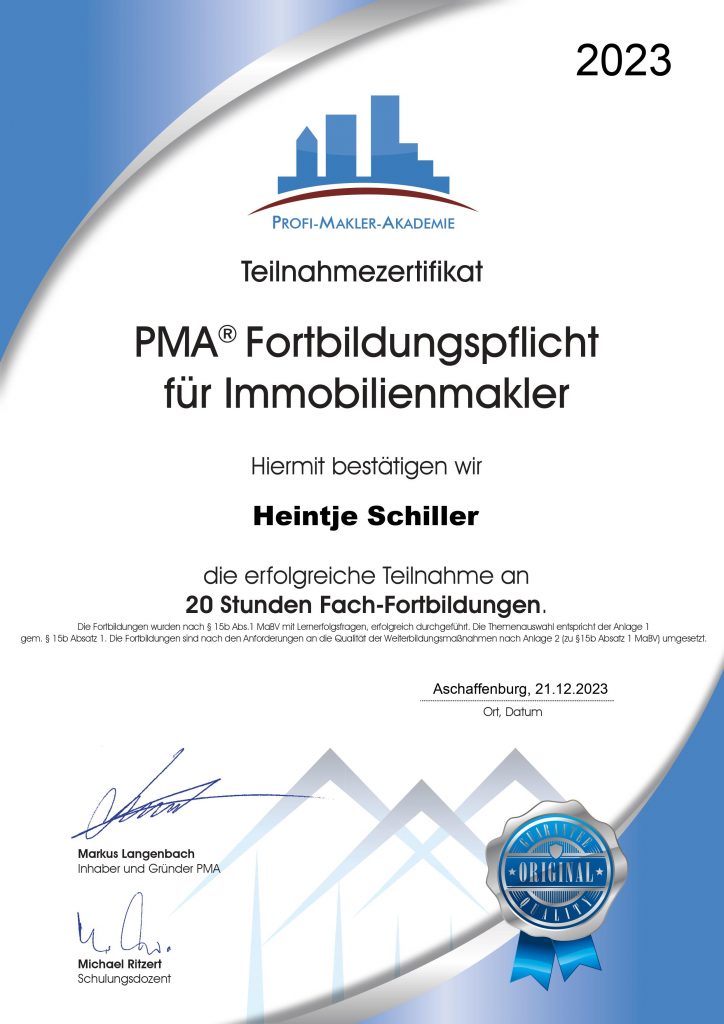 PMA Fachtraining Schiller Immobilien Urkunde 3